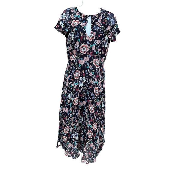 Zara Woman Floral Chiffon Flutter Sleeve midi Dress Open Back Sz S Cottage Fairy - Picture 1 of 14
